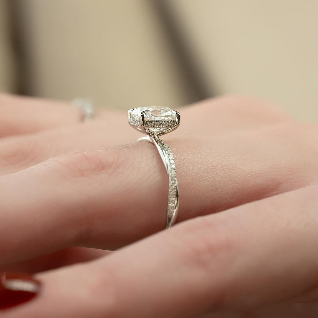 Cushion solitaire diamond engagement ring available in multiple metals