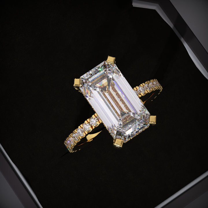 Emerald hidden halo lab grown diamond engagement ring for sale