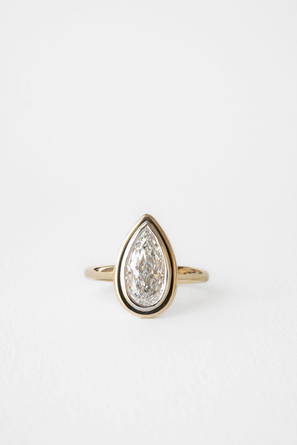 2.15 Carat Elongated Pear F - VS Lab Grown Bezel Diamond Bridal Ring Set - Doozy Diamonds