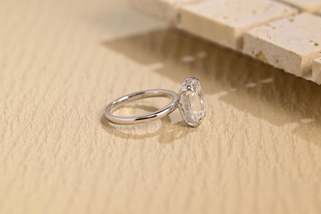 Buy emerald cut hidden halo diamond engagement ring with free shipping