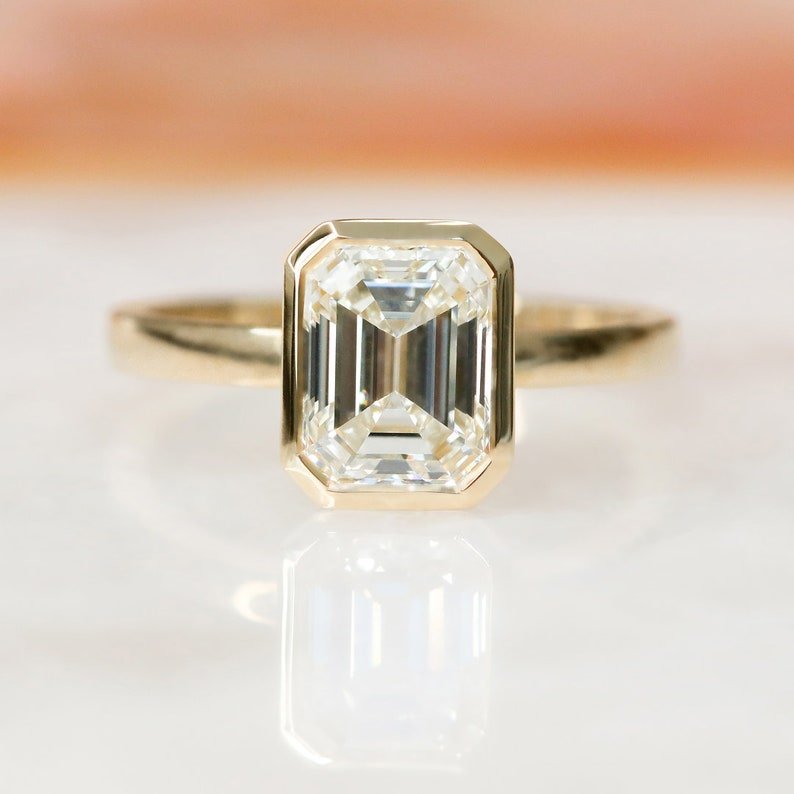 Shop emerald bezel lab grown diamond engagement ring