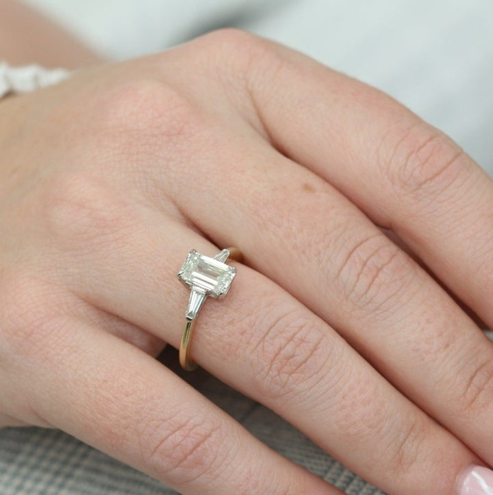 Shop emerald cut three stone lab grown diamond engagement ring online