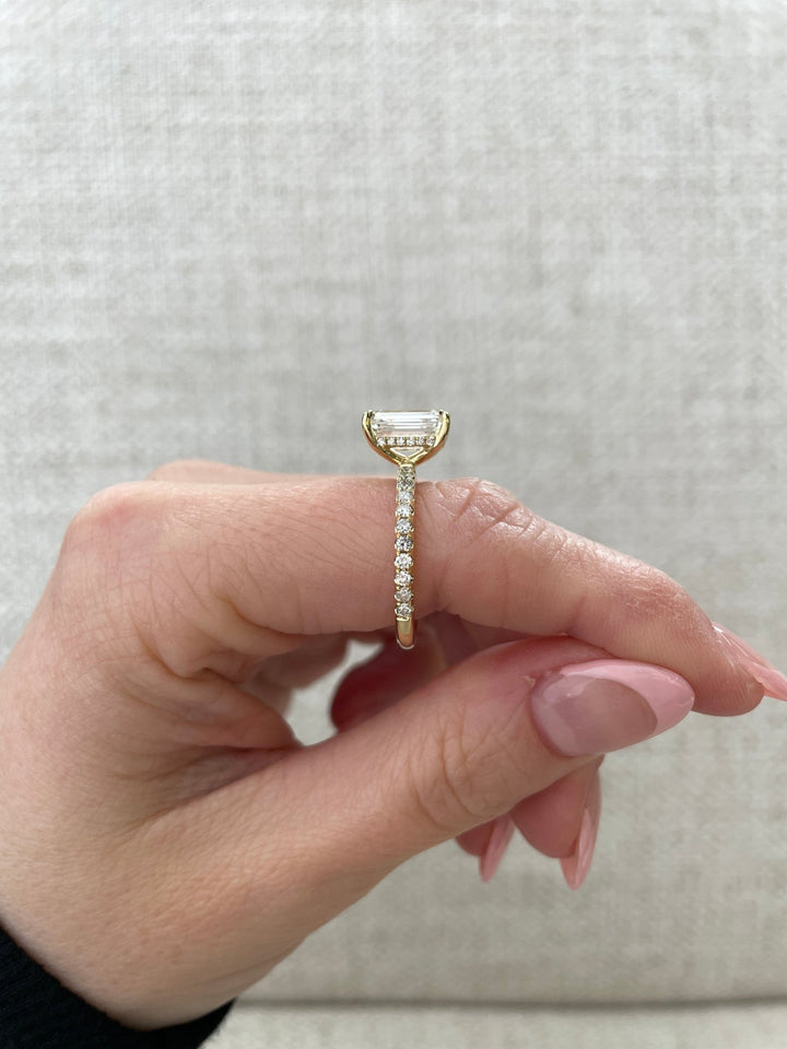 1.64 - 3.64 CT Emerald Cut Lab Grown Diamond Hidden Halo & Pave Engagement Ring - Doozy Diamonds