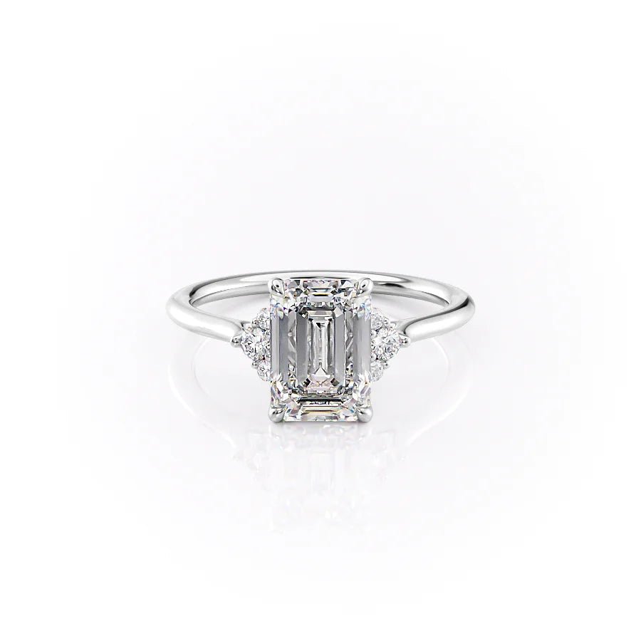 Emerald cluster lab grown diamond ring fitted on finger
