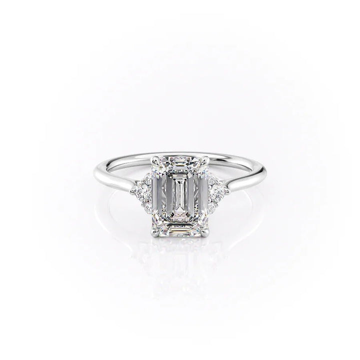 Emerald cluster lab grown diamond ring fitted on finger
