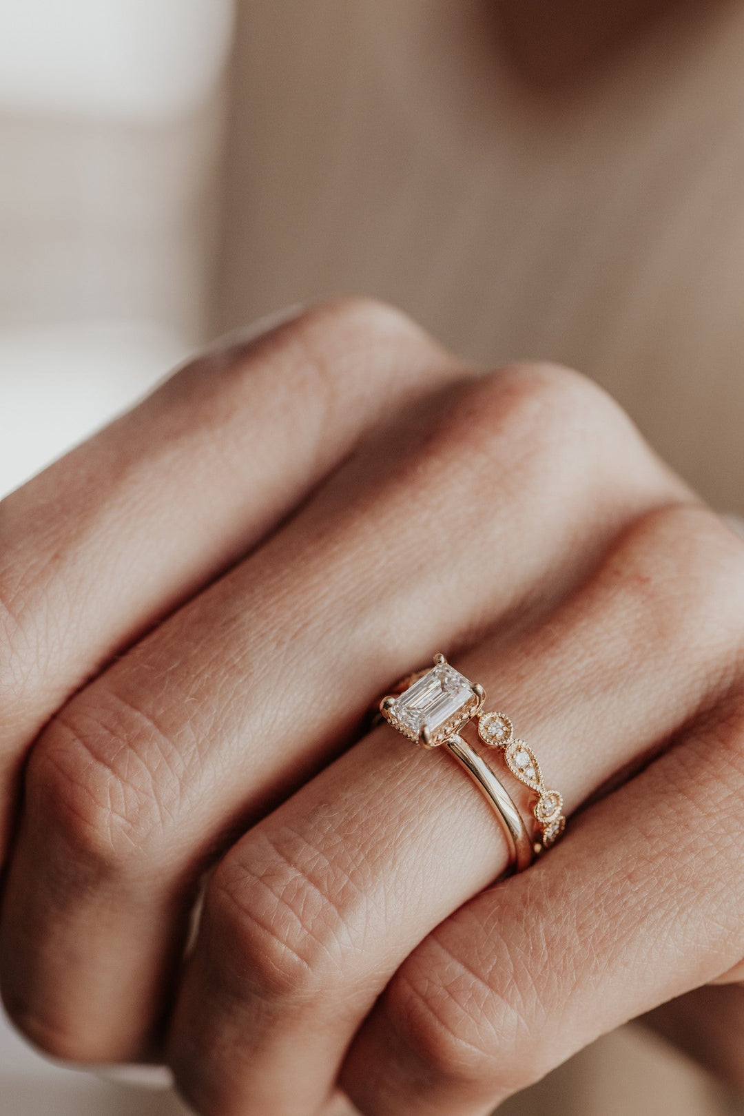 Premium emerald cut solitaire engagement ring crafted in solid gold