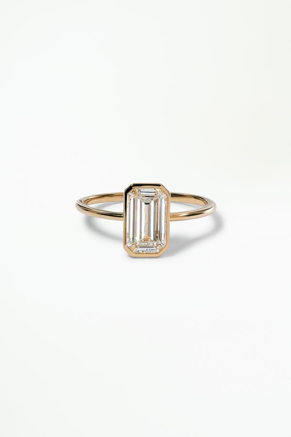 1.50CT Bezel Set Emerald F - VS Lab Grown Diamond Ring with Ridge Band - Doozy Diamonds