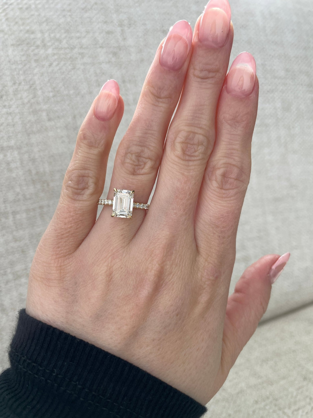 1.64 - 3.64 CT Emerald Cut Lab Grown Diamond Hidden Halo & Pave Engagement Ring - Doozy Diamonds