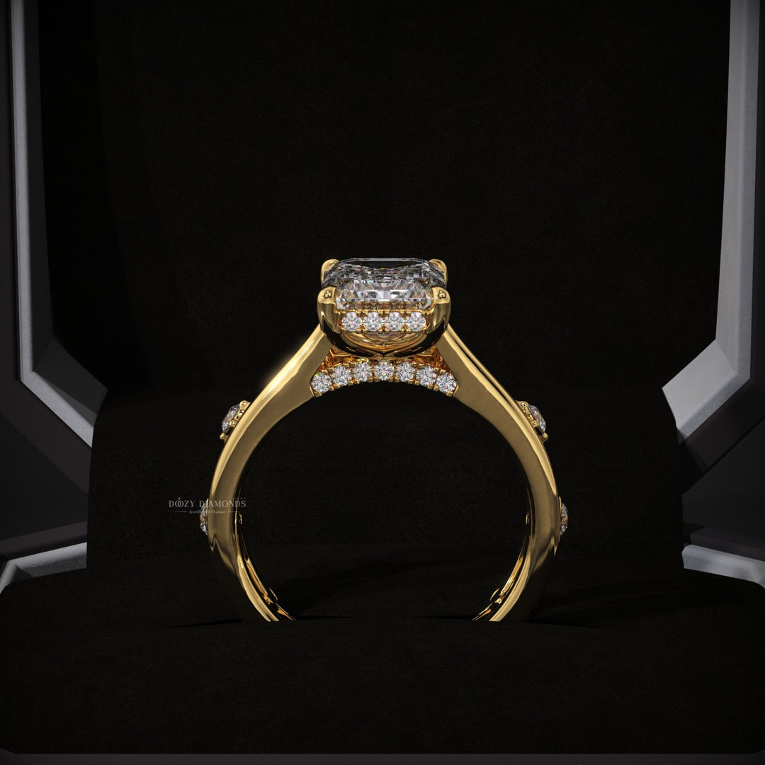 2.50CT Emerald Cut Hidden Halo Engagement Ring & Petite Pave Wedding Band