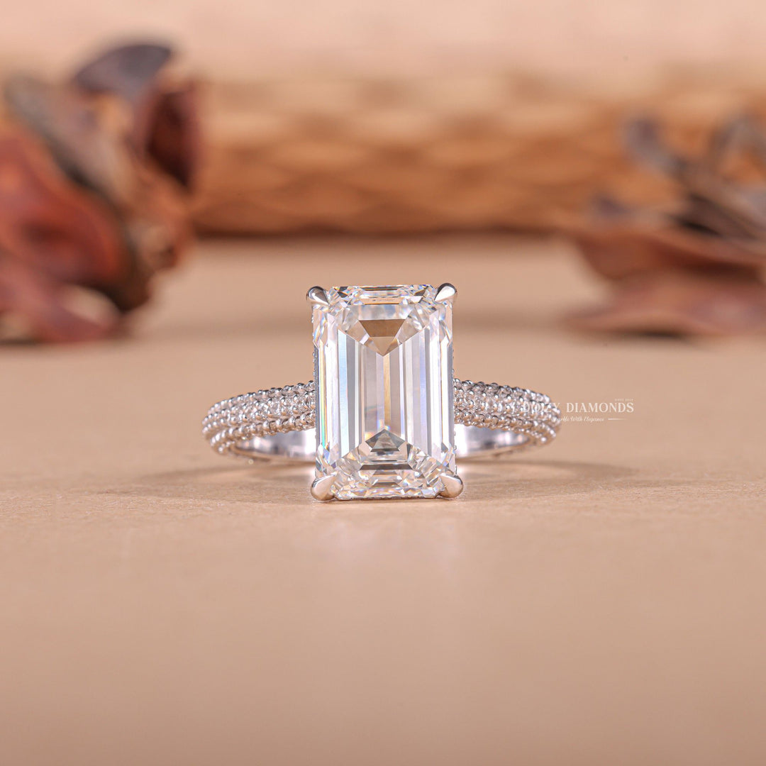 Buy 3.50CT emerald hidden halo lab grown diamond engagement ring online