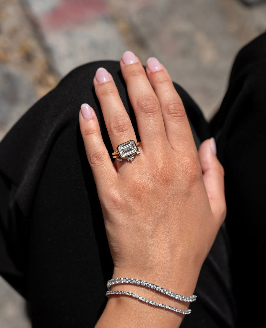 Buy 3.0CT emerald bezel lab grown diamond engagement ring online