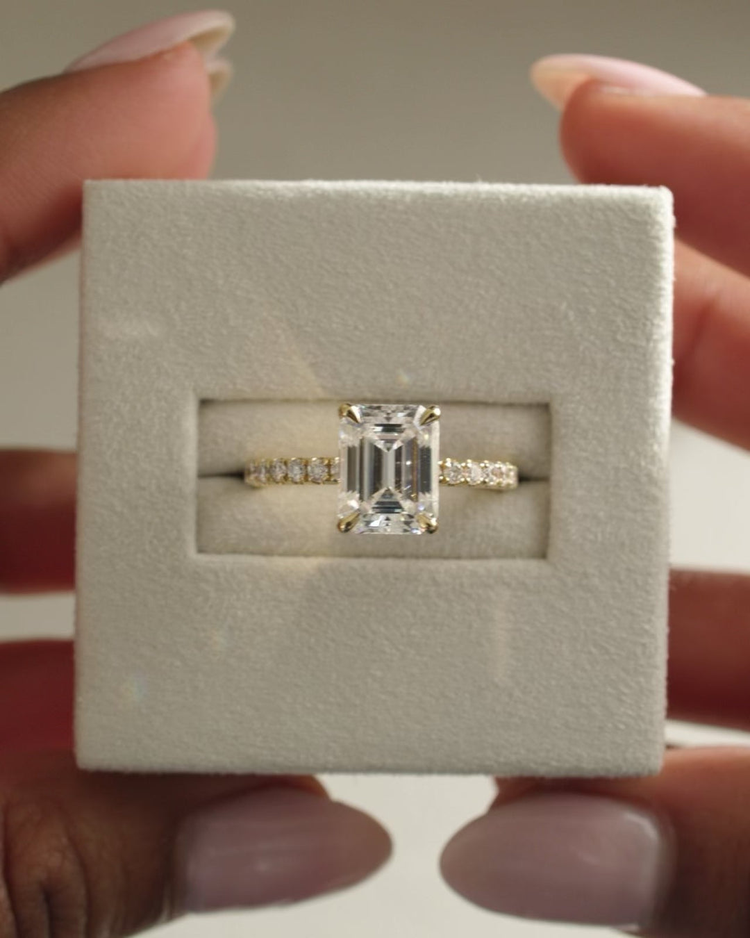 4.50CT emerald cut hidden halo engagement ring available to buy now