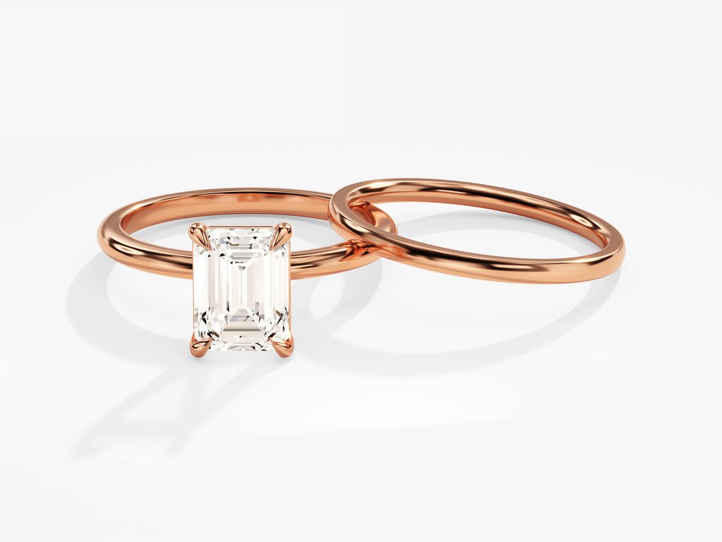 1.50CT Emerald Cut Solitaire F - VS Lab Grown Diamond Engagement Ring Set - Doozy Diamonds