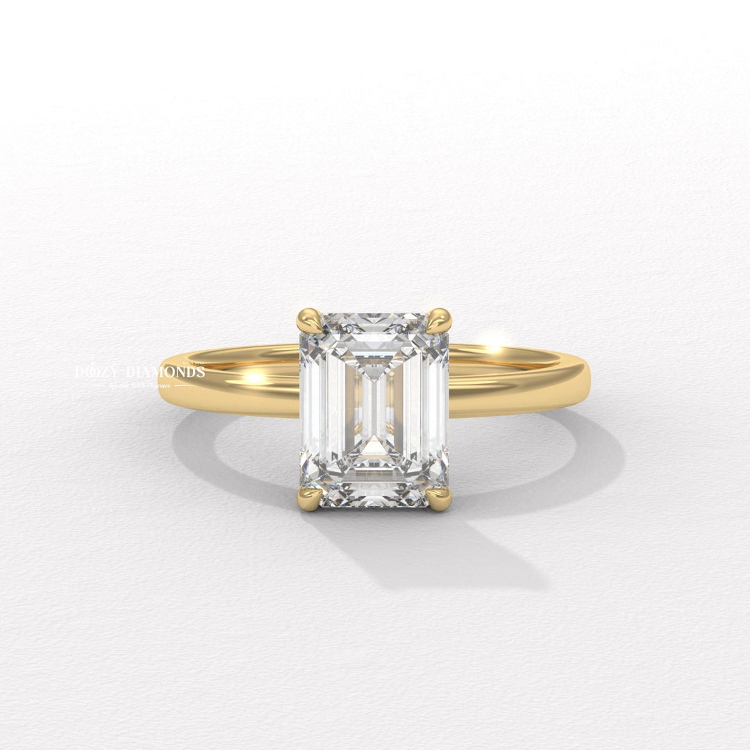Emerald solitaire lab grown diamond engagement ring for sale