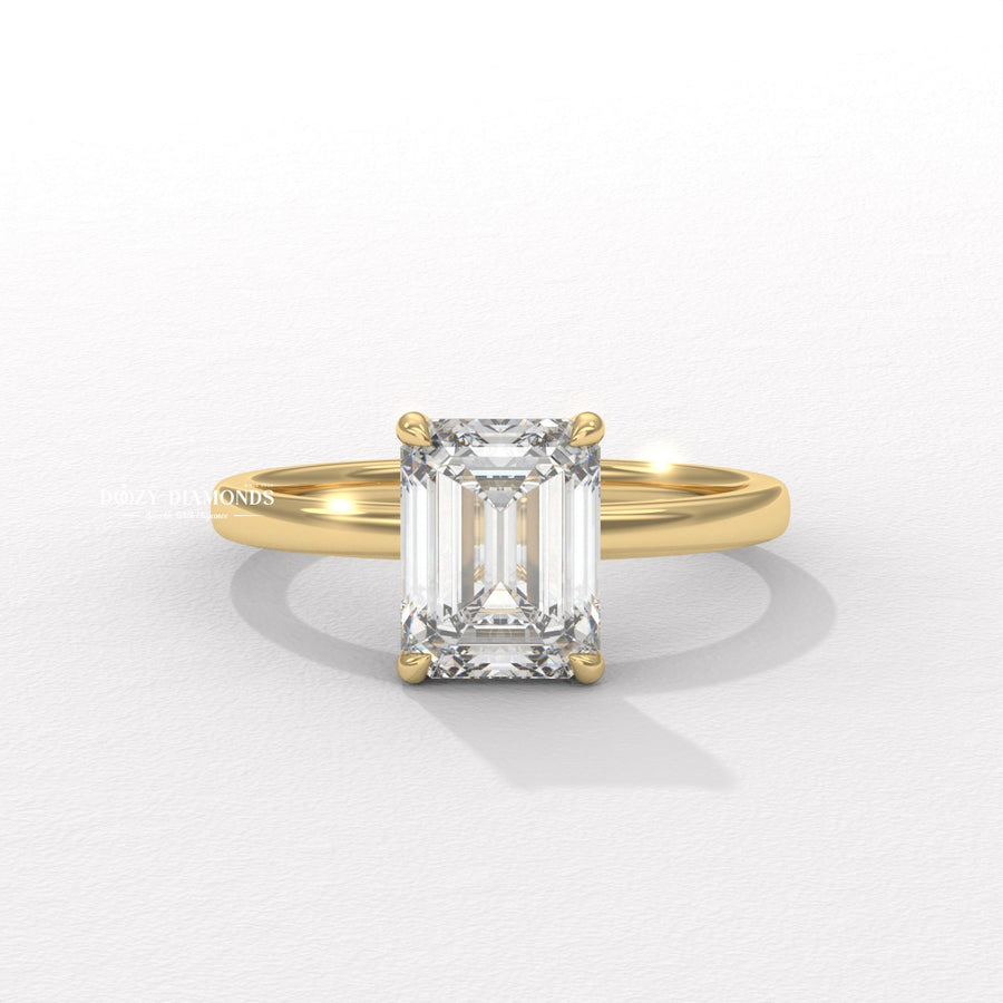 Emerald solitaire lab grown diamond engagement ring for sale