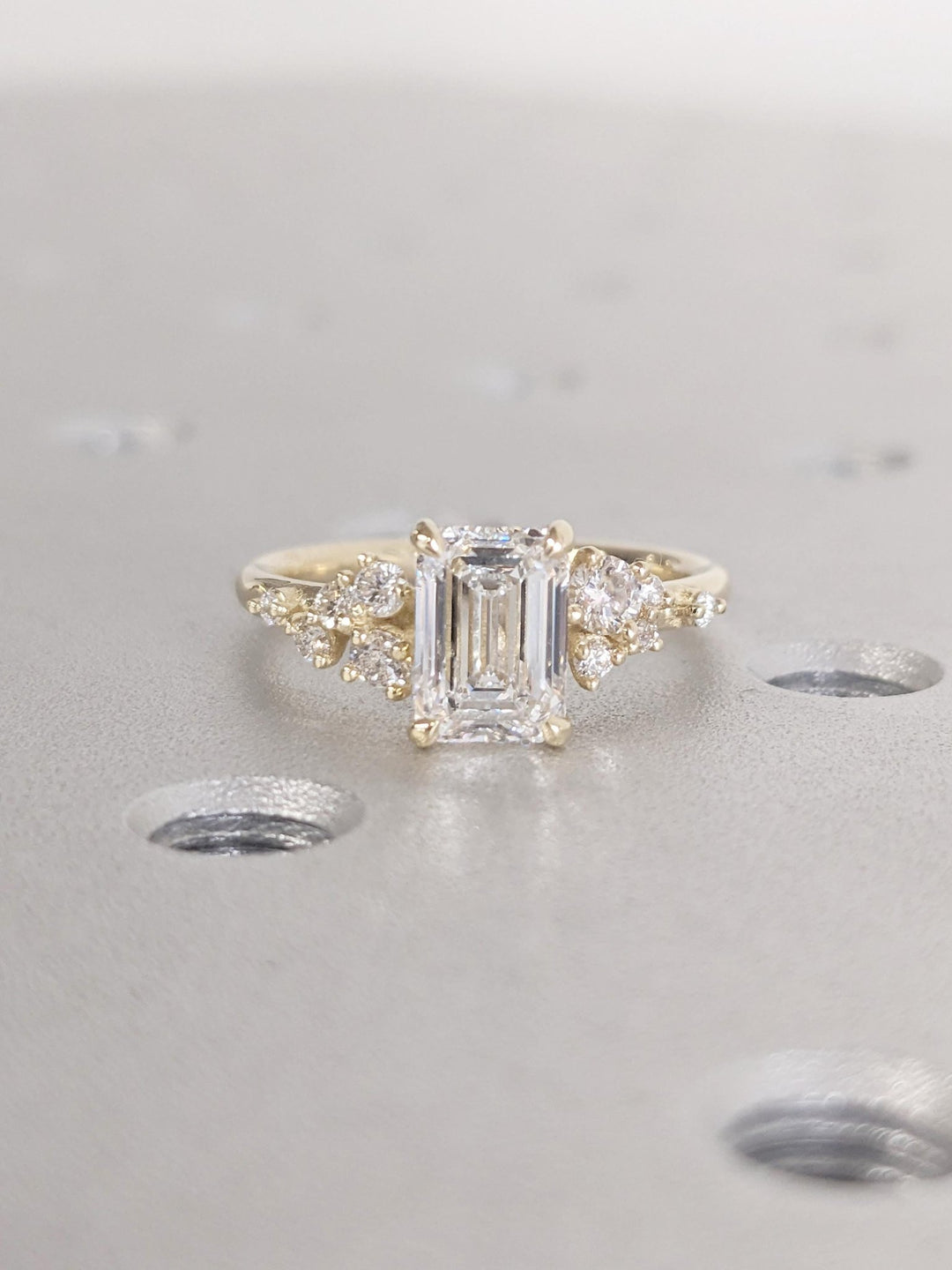 1.0CT emerald cluster lab grown diamond engagement ring for sale