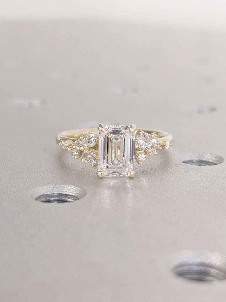 1.0CT emerald cluster lab grown diamond engagement ring for sale