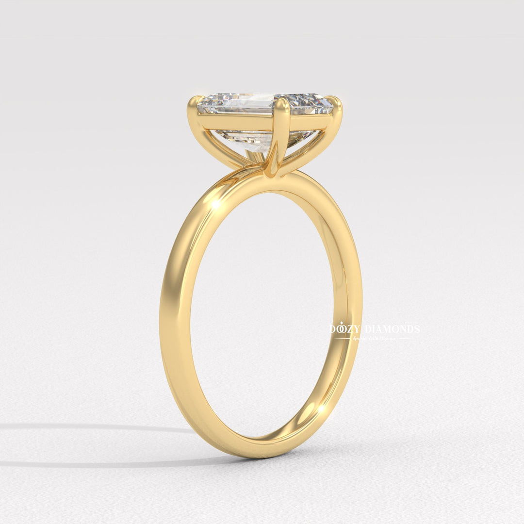 Handcrafted emerald cut solitaire lab grown diamond engagement ring