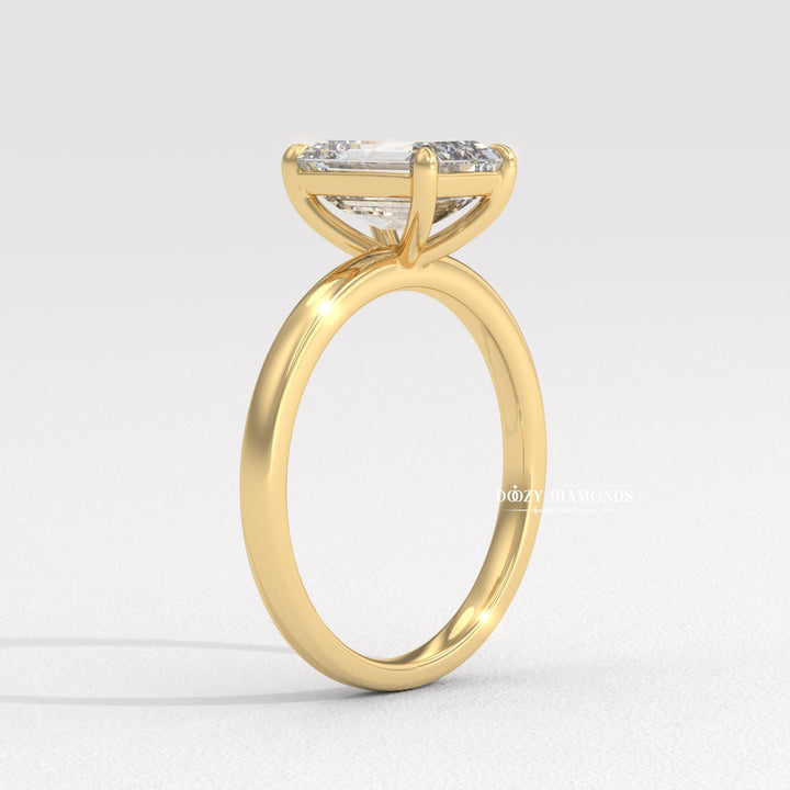Handcrafted emerald cut solitaire lab grown diamond engagement ring