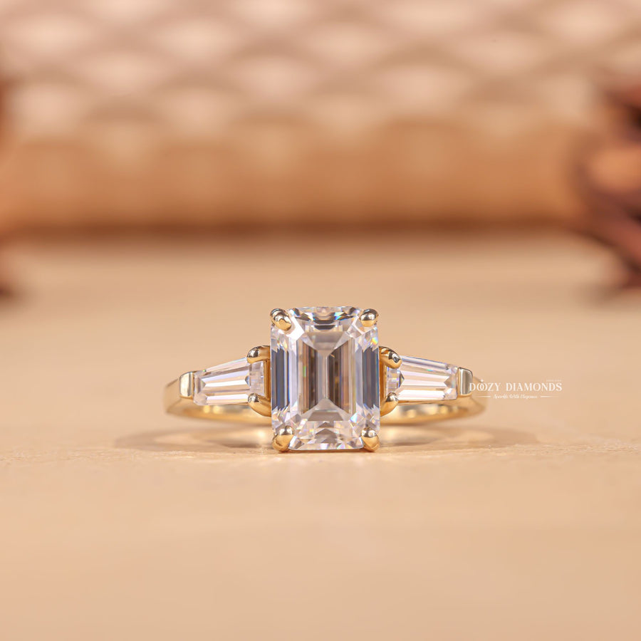 Buy 1.50CT emerald three stone lab grown diamond engagement ring online