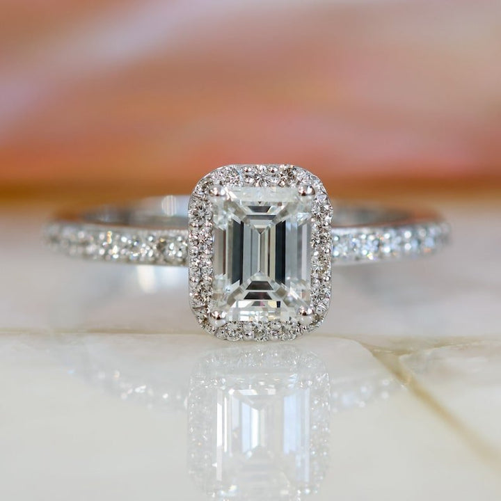 Shop emerald halo lab grown diamond engagement ring