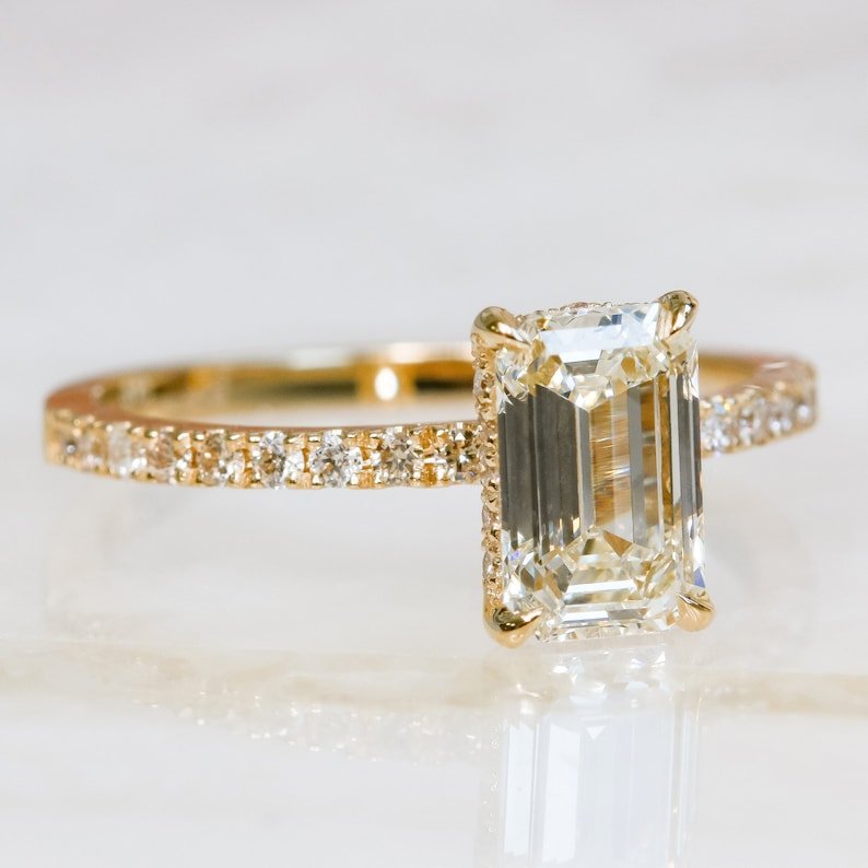1.20CT emerald hidden halo lab grown diamond engagement ring for sale