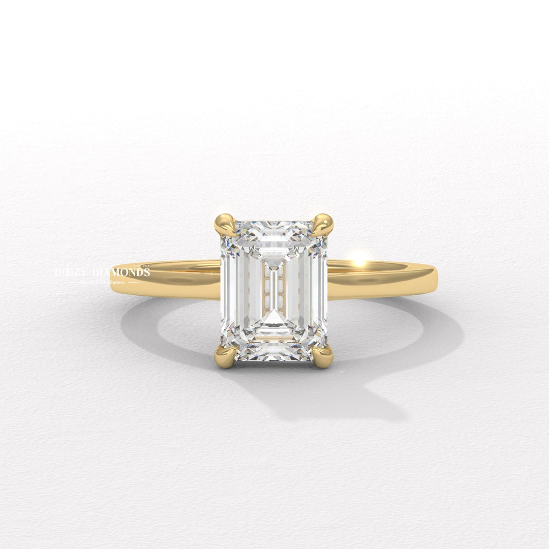 Emerald cut hidden halo engagement ring available to buy now