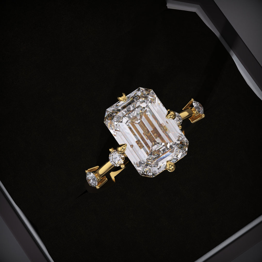 Emerald cut pave engagement ring available to buy now