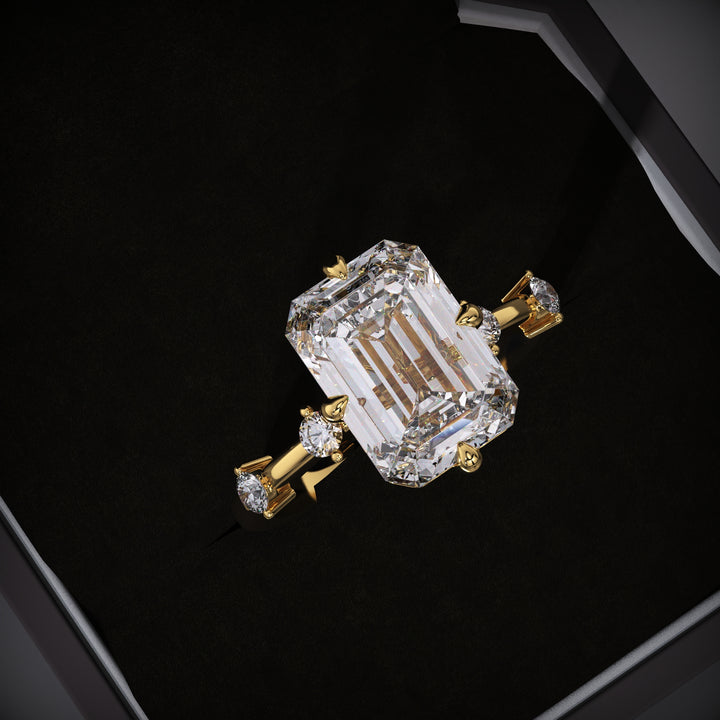 Emerald cut pave engagement ring available to buy now
