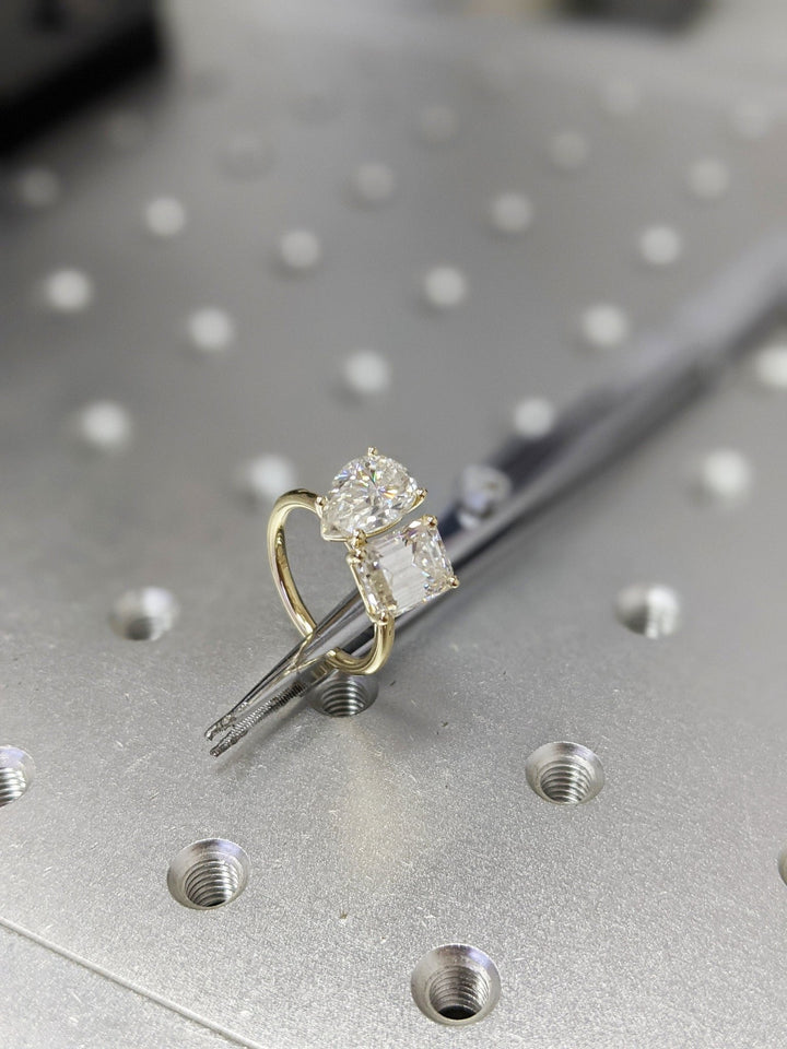 Profile view of pear cut solitaire engagement ring band