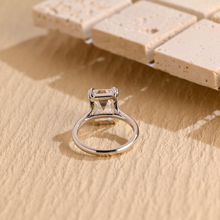 Handcrafted emerald cut solitaire lab grown diamond engagement ring