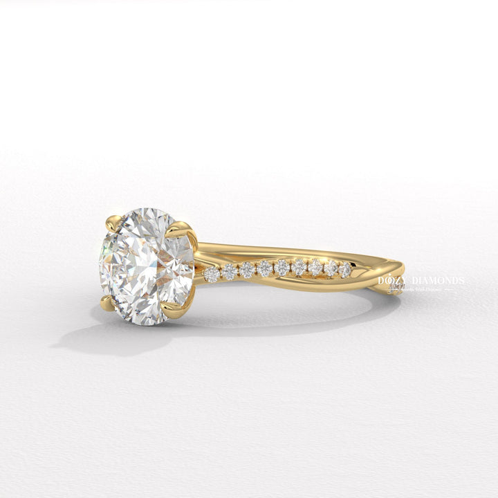 Round cut diamond ring worn on hand