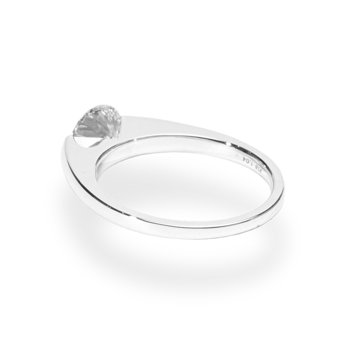 Certified round cut diamond featured in solitaire engagement ring