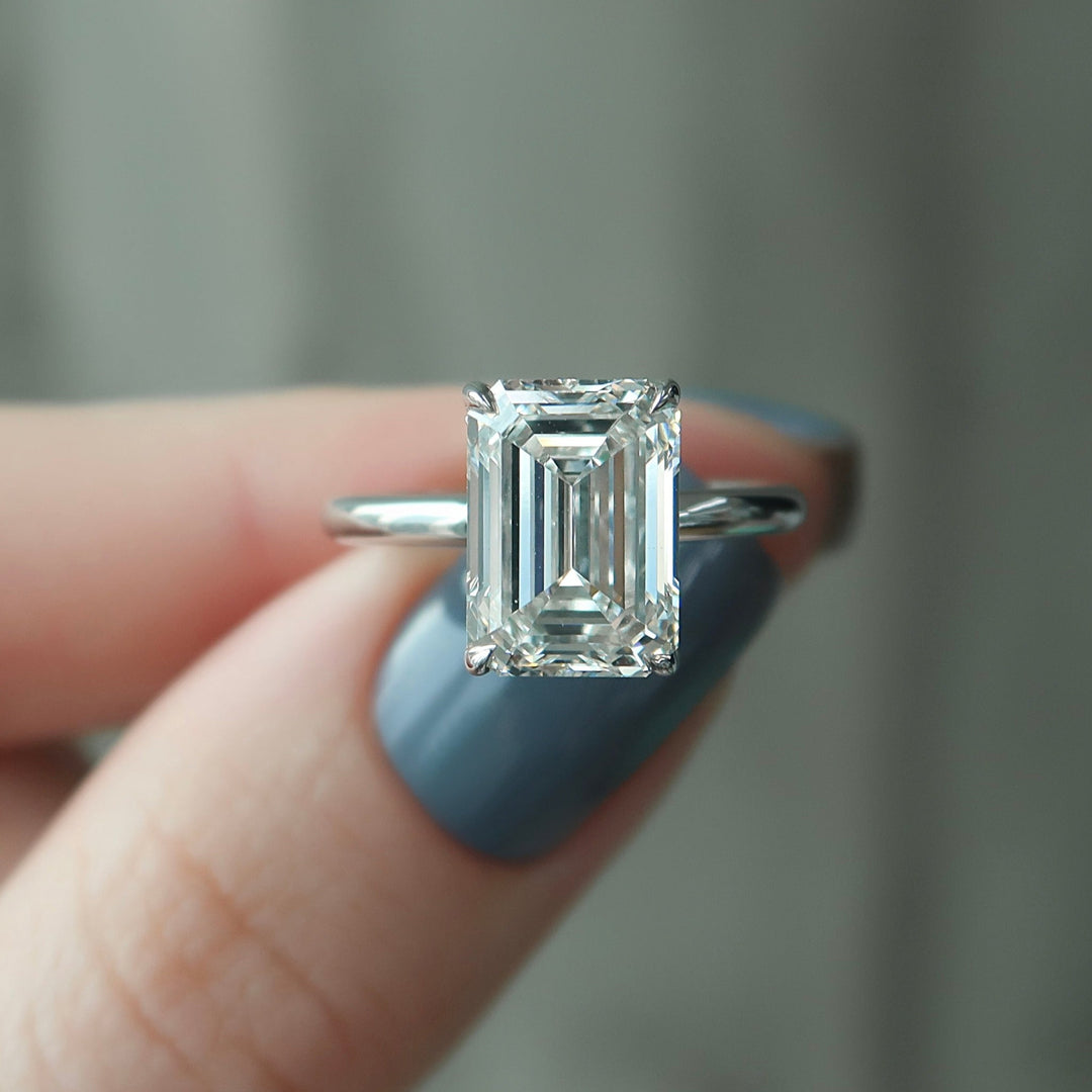 3.0CT emerald hidden halo lab grown diamond engagement ring for sale