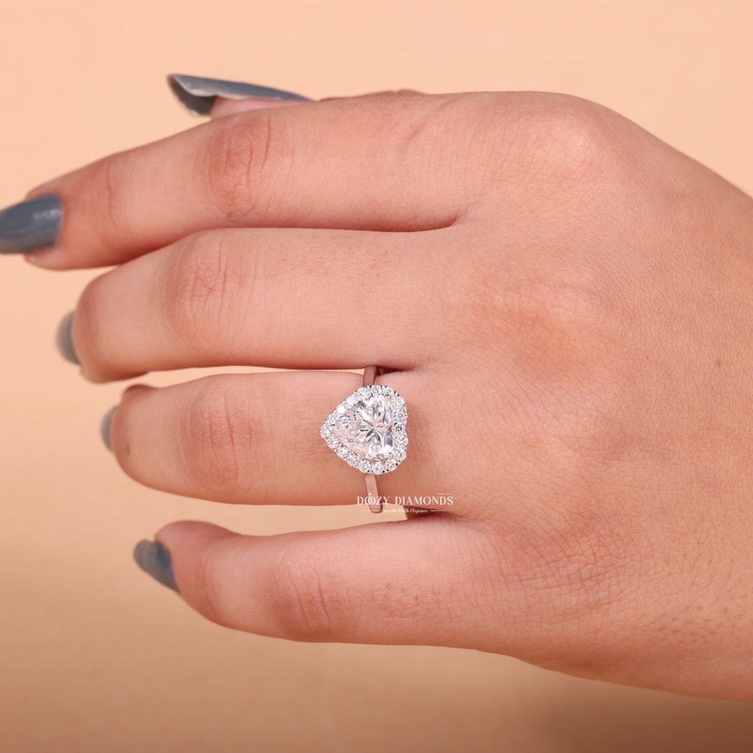 Heart halo engagement ring with certified lab grown diamond