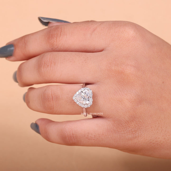 Heart halo engagement ring with certified lab grown diamond
