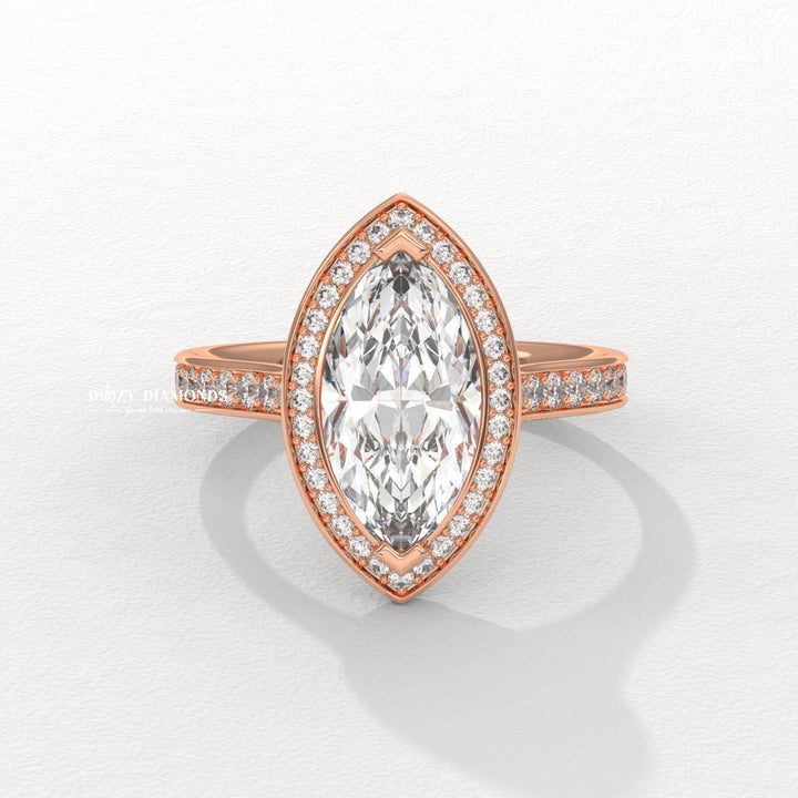 Premium marquise cut halo engagement ring crafted in solid gold