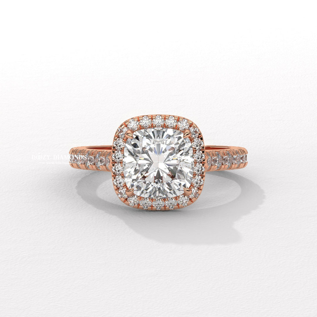 Cushion halo engagement ring with brilliant diamond sparkle