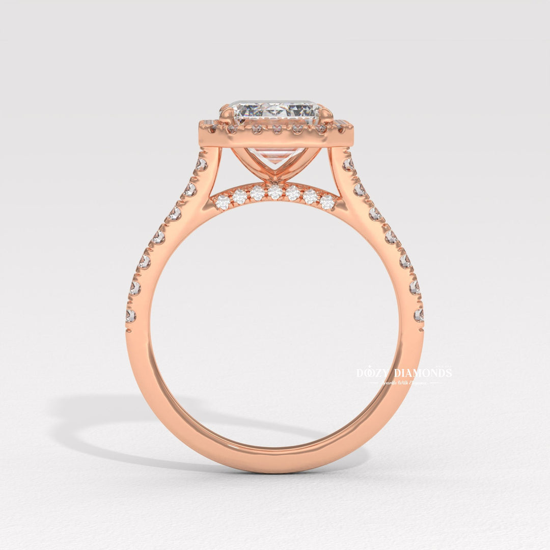 Emerald pave diamond engagement ring available in multiple metals
