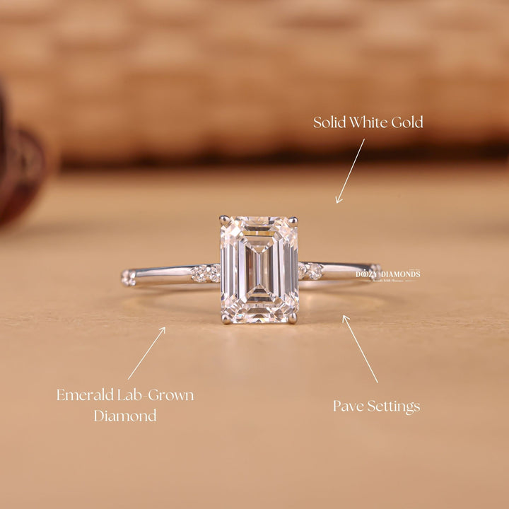 Emerald pave lab grown diamond ring fitted on finger