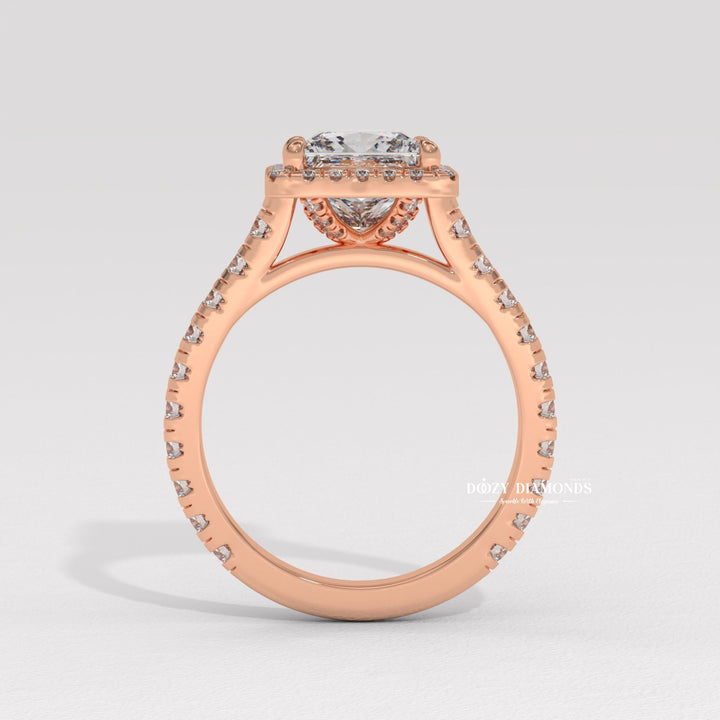 Princess cut pave engagement ring with IGI certified center diamond
