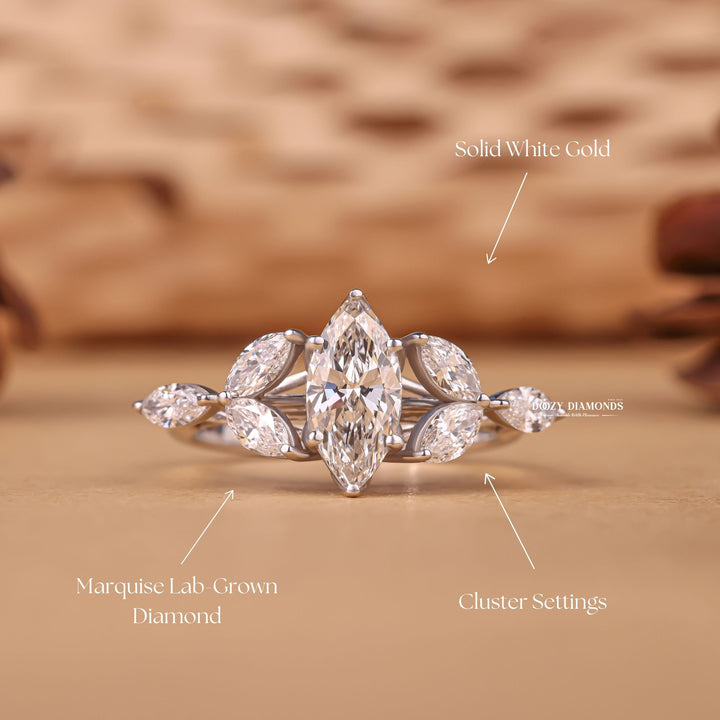 Classic marquise cluster engagement ring crafted for everyday wear