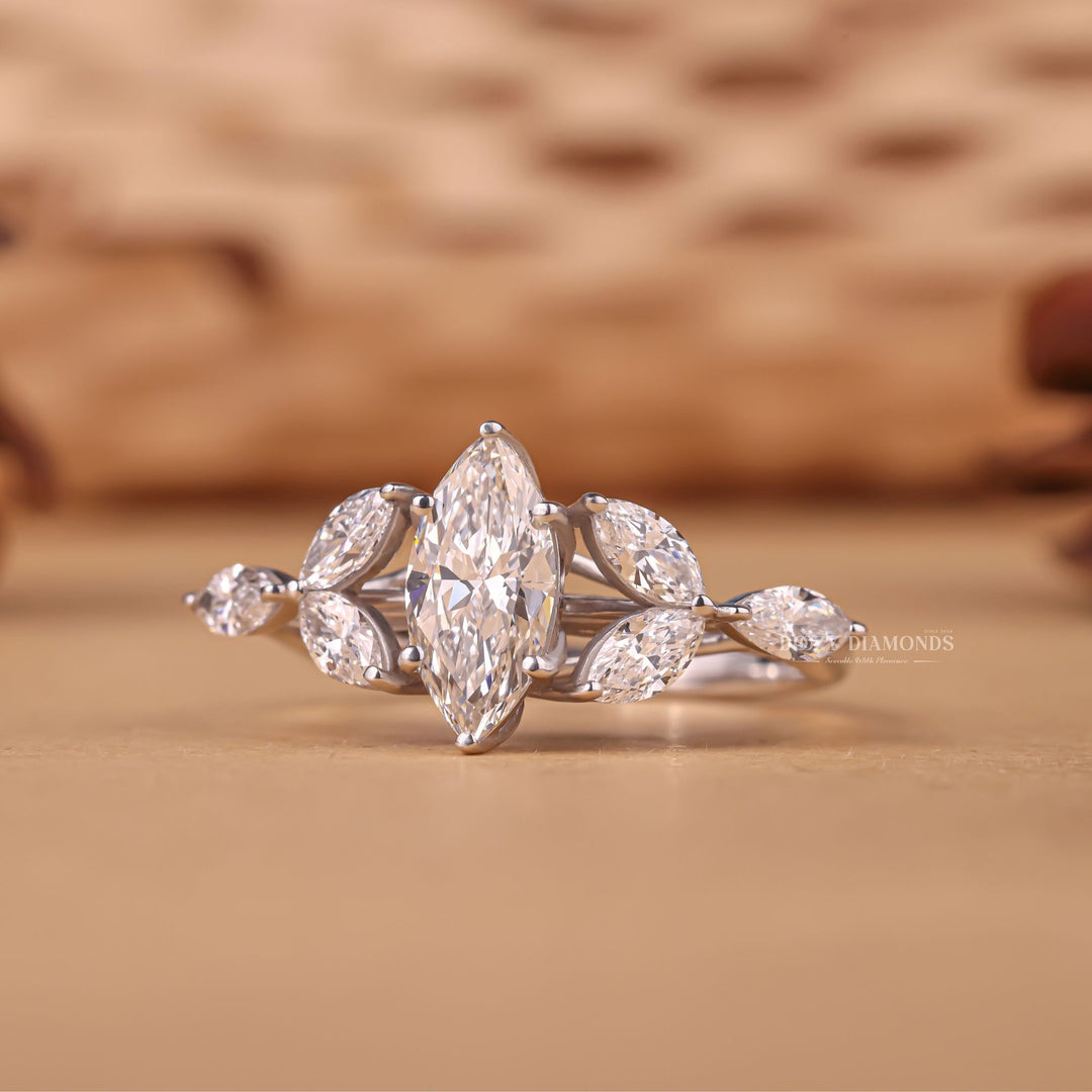 Premium marquise cut cluster engagement ring crafted in solid gold
