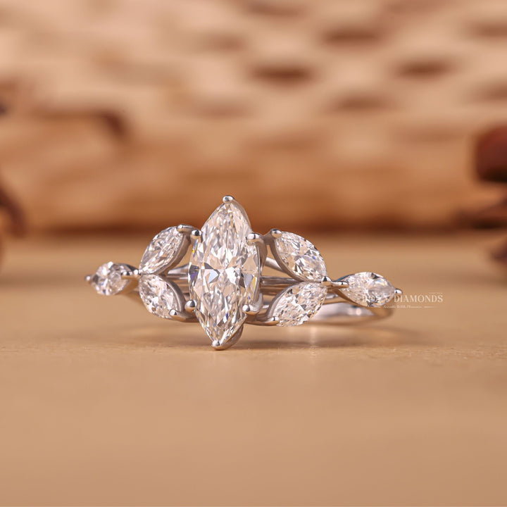 Premium marquise cut cluster engagement ring crafted in solid gold