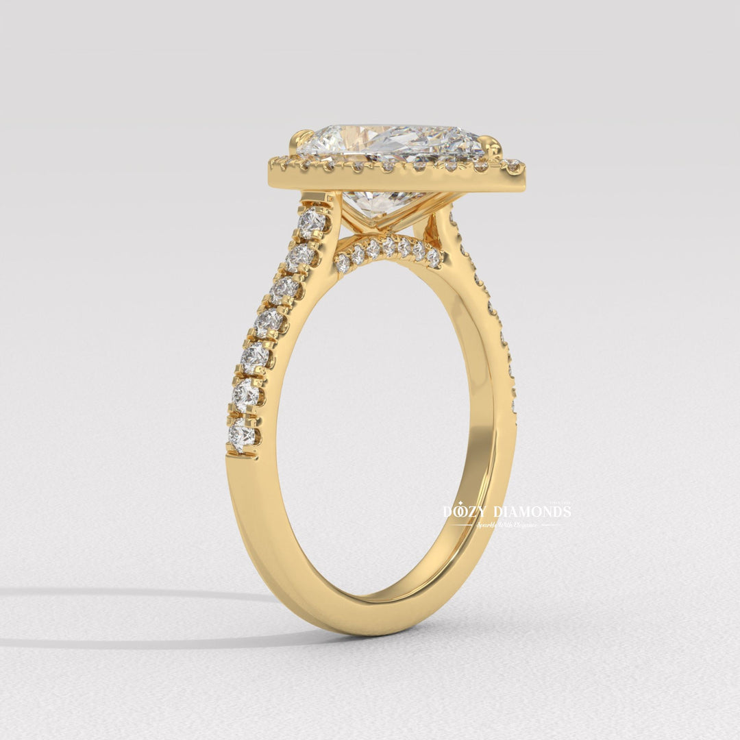 Pear halo engagement ring with brilliant diamond sparkle