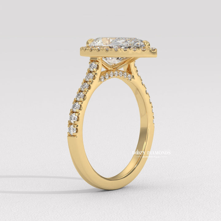 Pear halo engagement ring with brilliant diamond sparkle