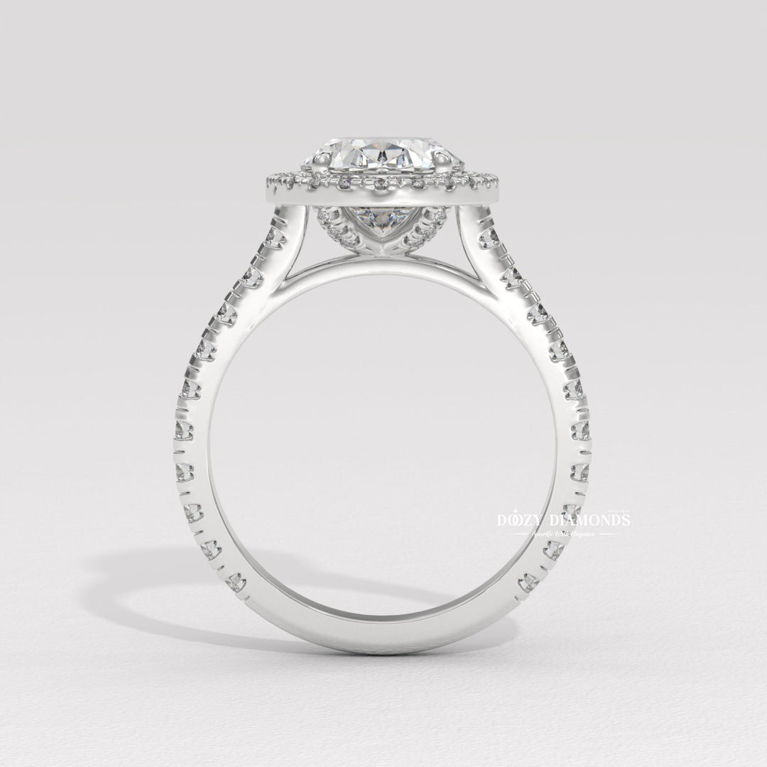 Classic oval halo engagement ring crafted for everyday wear