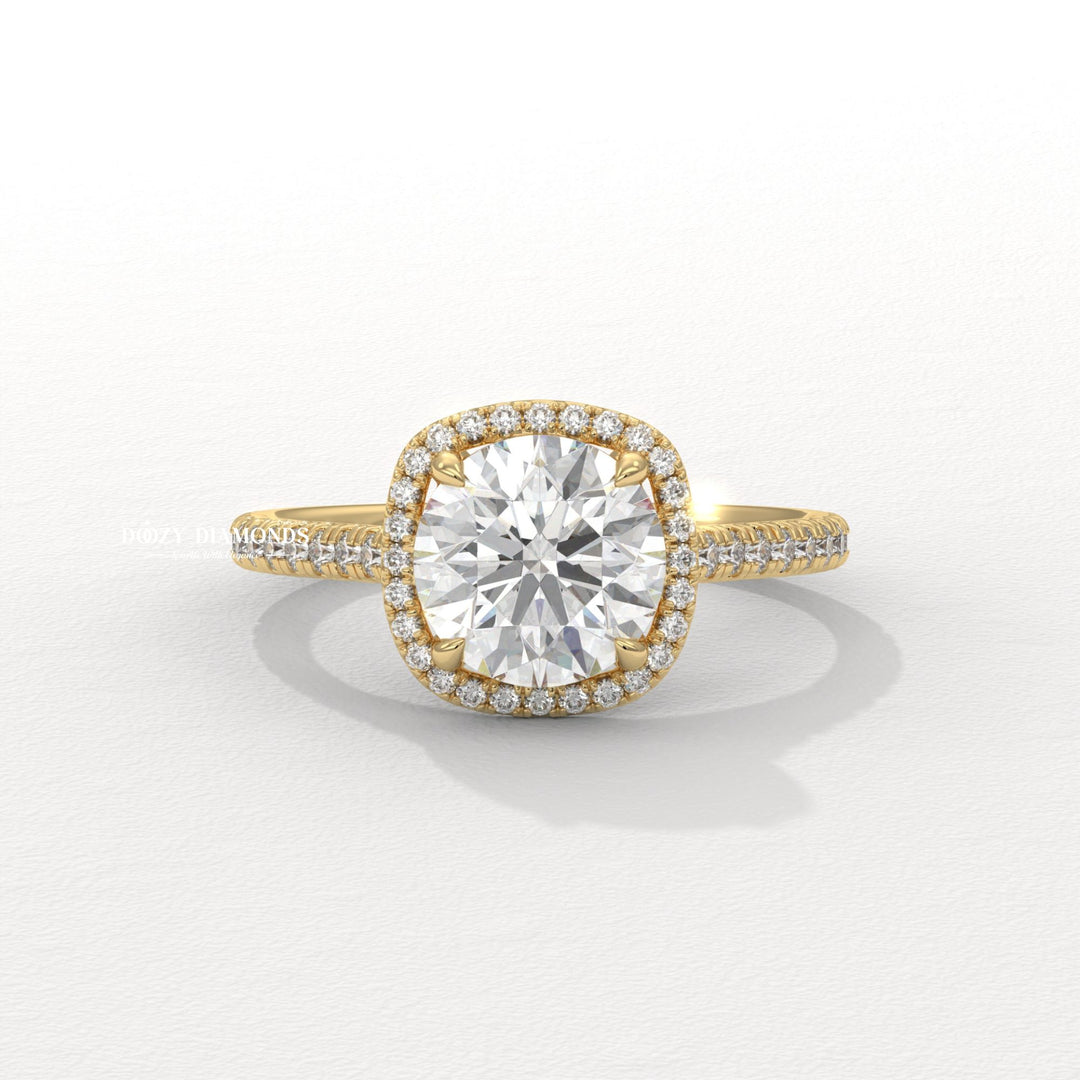 Round halo lab grown diamond engagement ring for sale