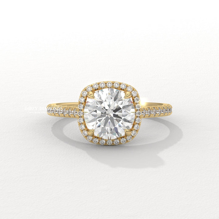 Round halo lab grown diamond engagement ring for sale