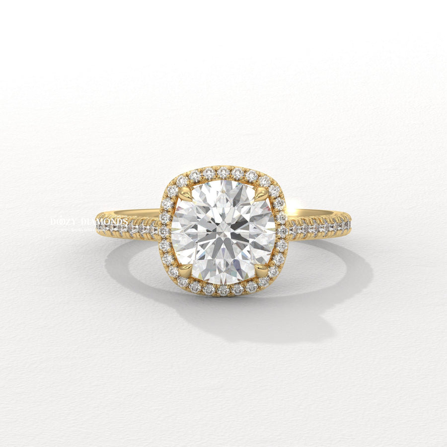 Round halo lab grown diamond engagement ring for sale